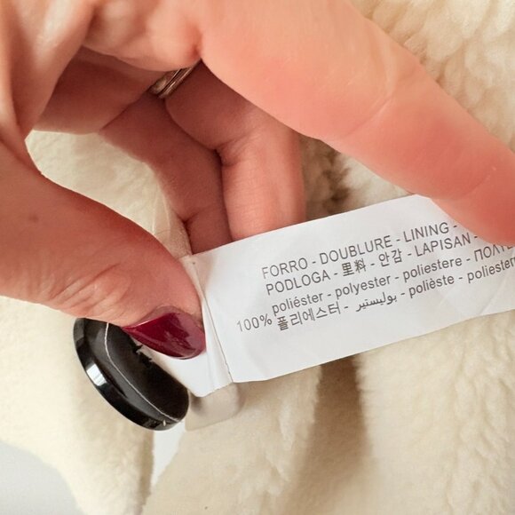 Zara Faux Fur Teddy Double Breasted Coat in Cream White Size Large - Picture 8 of 8